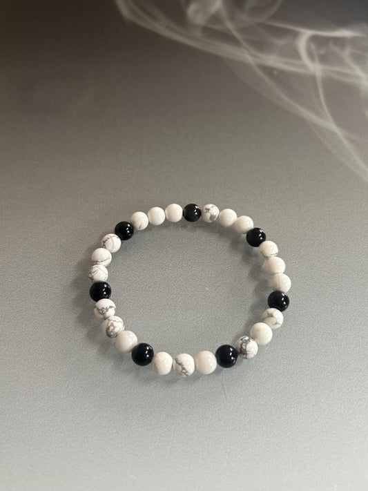 Bracelet en Howlite et Obsidienne